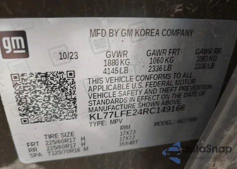 2024 Chevrolet Trax Fwd Sp from USA, damaged, VIN KL77LFE24RC149166